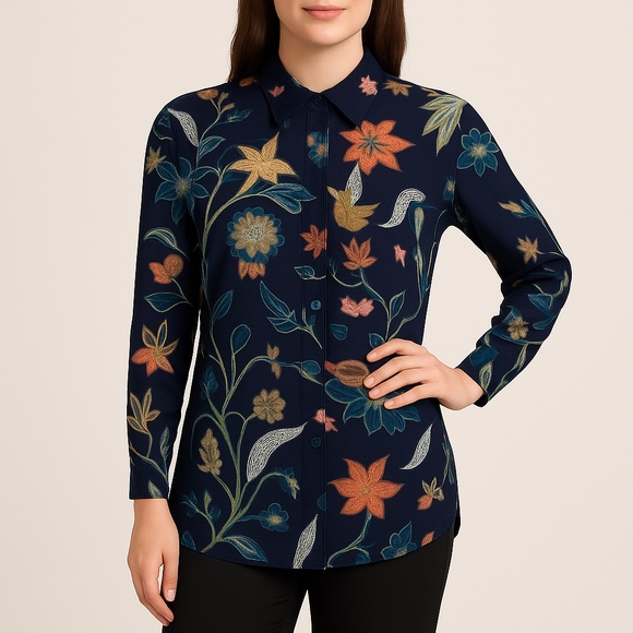 Maje Rimbaud Tops - Maje Navy Rimbaud Baroque Print Blouse – Size S – NWT